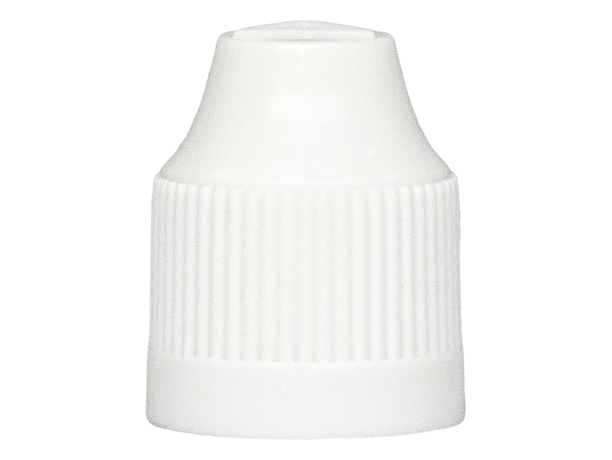 18mm Finish, White, Caps, CRC, Fine Ribbed, Dropper Tip Style