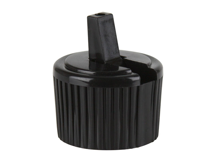 24/410 Finish, Black, Caps, Dispensing, PCR, Fine Ribbed, Turret Style, .115" Orf