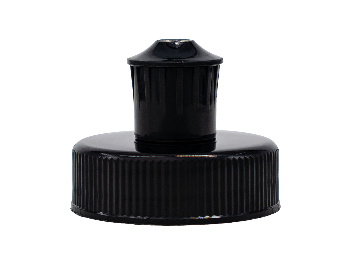 33/400 Finish, Black, Caps, Dispensing, Fine Ribbed, Push-Pull, 4 X .062" Orf, HS Lnr