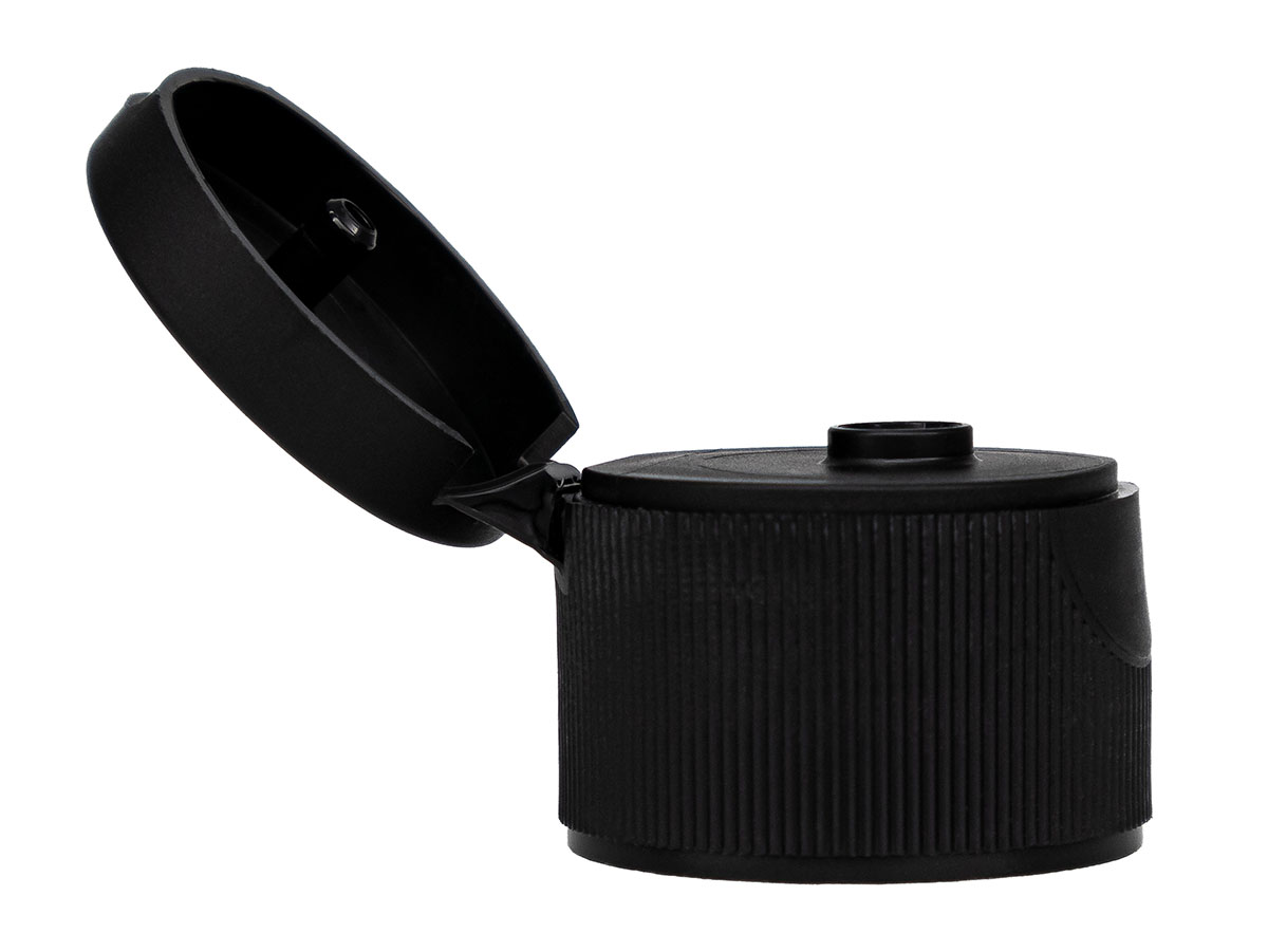24/410 Finish, Black, Caps, Dispensing, Fine Ribbed, Snap-Top, .122" Orf, PS Lnr