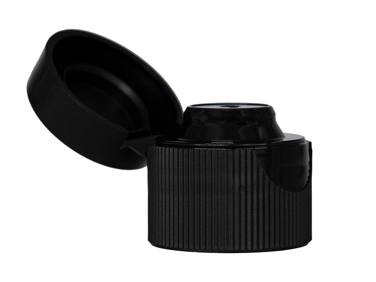 24/410 Finish, Black, Caps, Dispensing, Fine Ribbed, Snap-Top, .135" Orf