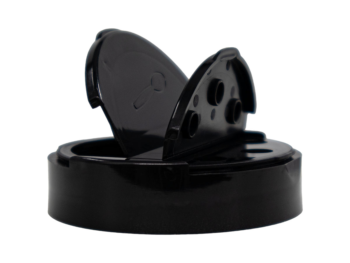 63/485 Finish, Black, Caps, Dispensing, Smooth, Dual Flap, Shaker/Spoon Style, No Lnr
