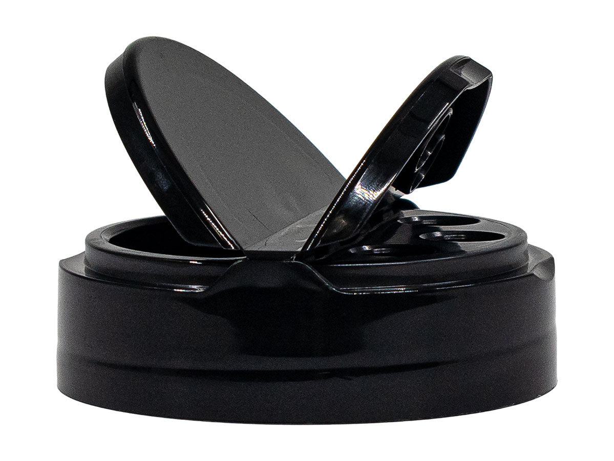 63/485 Finish, Black, Caps, Dispensing, Smooth, Dual Flap, Shaker/Spoon Style, HS Lnr