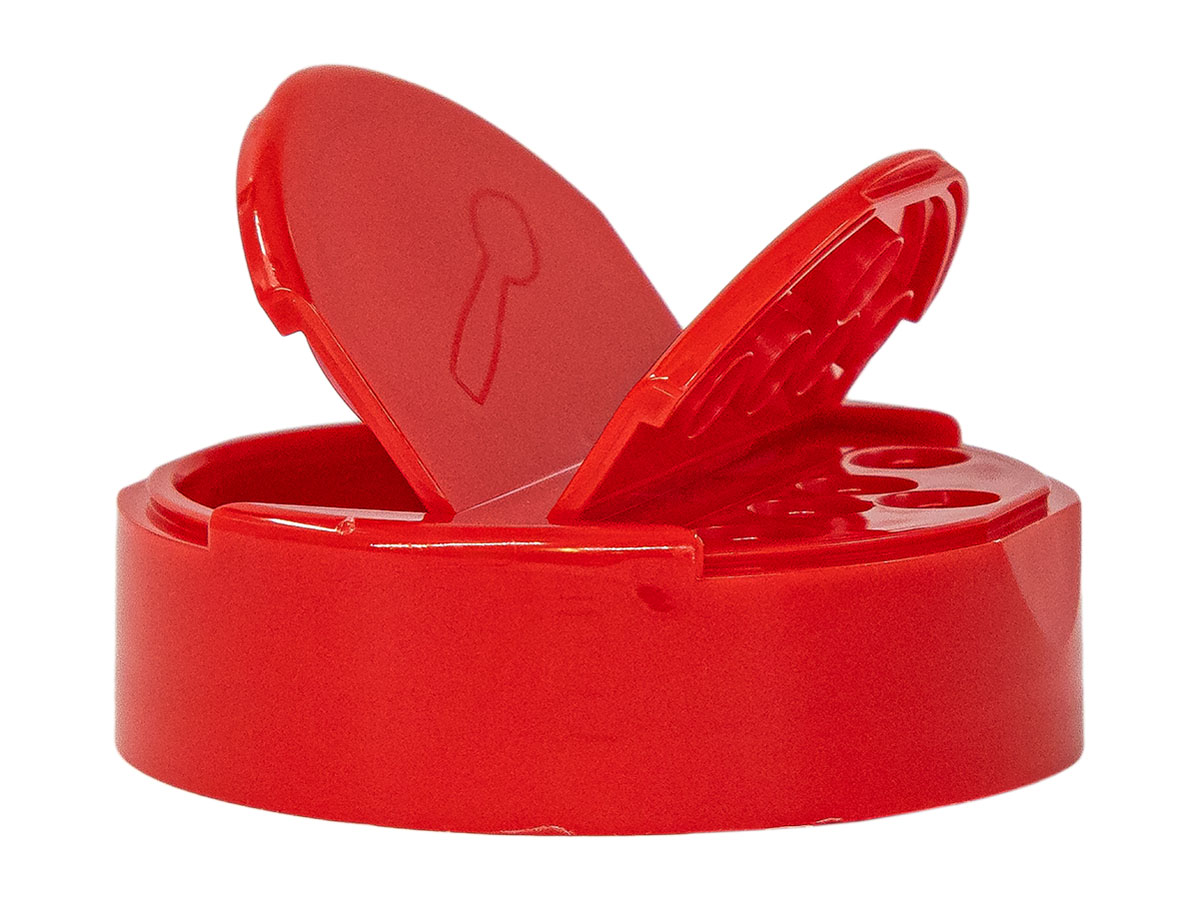 63/485 Finish, Red, Caps, Dispensing, Smooth, Dual Flap, Shaker/Spoon Style, Hs Lnr