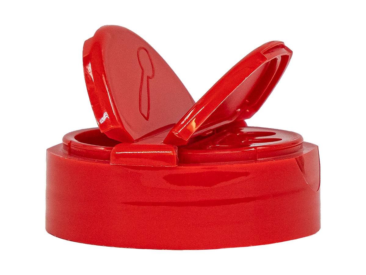 53/485 Finish, Red, Caps, Dispensing, Smooth, Dual Flap, Shaker/Spoon Style, Hs Lnr