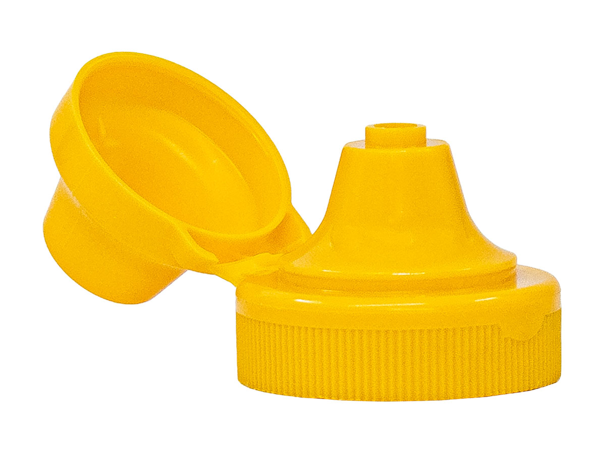 33/400 Finish, Yellow, Caps, Dispensing, Fine Ribbed, Snap-Top, .185" Orf, HS Lnr