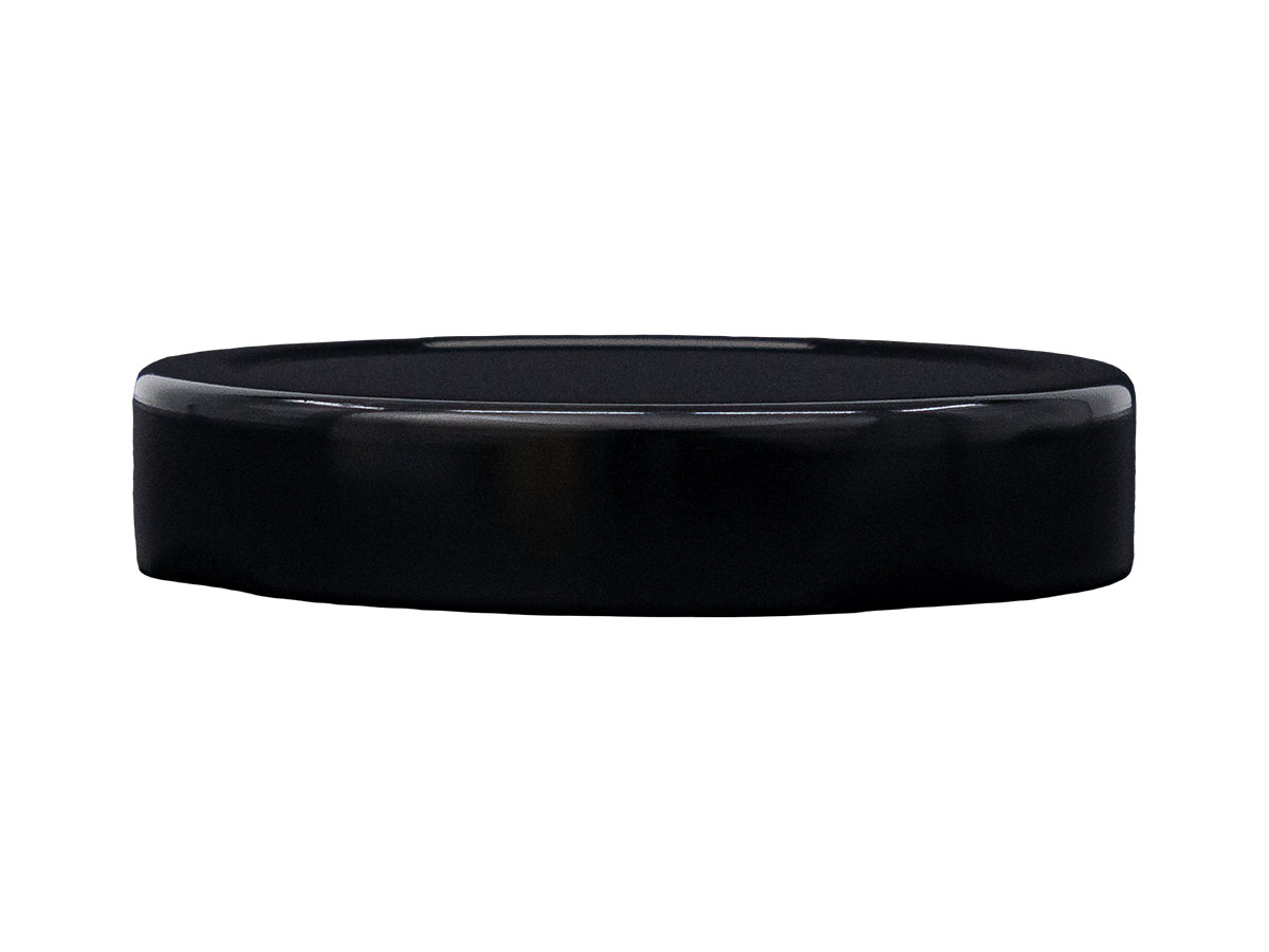 70mm 4 Lug Finish, Black, Caps, Metal, Smooth, Beige Inner, Plastisol Lnr