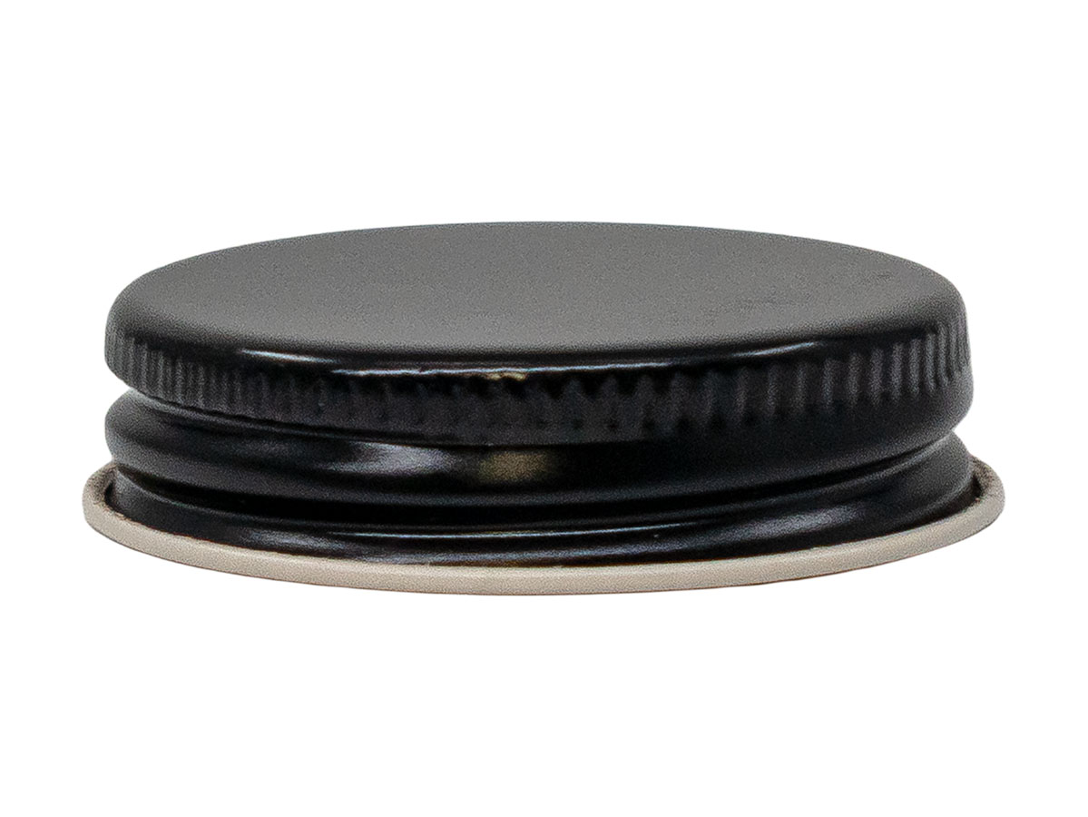 38/400 Finish, Black, Caps, Metal, Ribbed Neck, Beige Inner, Plastisol Lnr