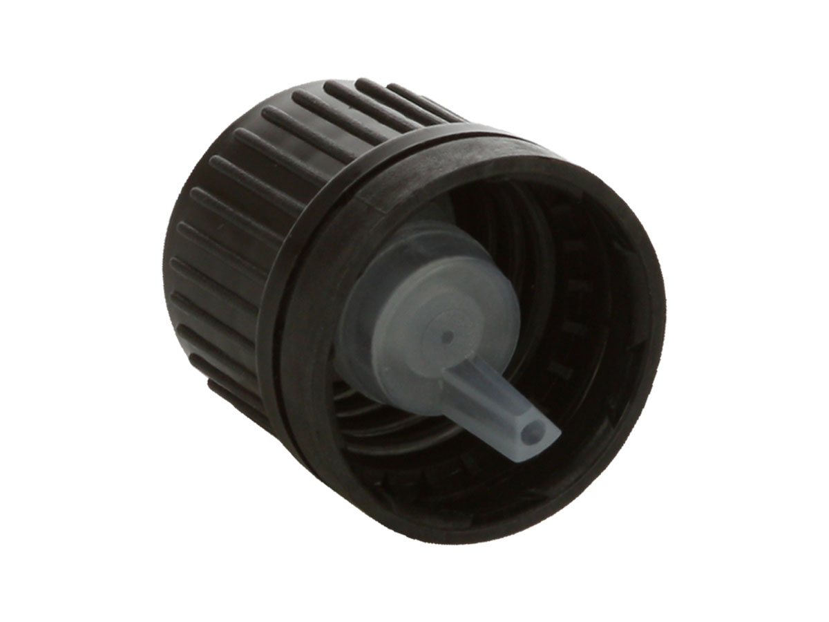 18mm Te Finish, Black/Natural, Caps, Fine Ribbed, Smooth Top, Dropper Fitment, .039" Orf