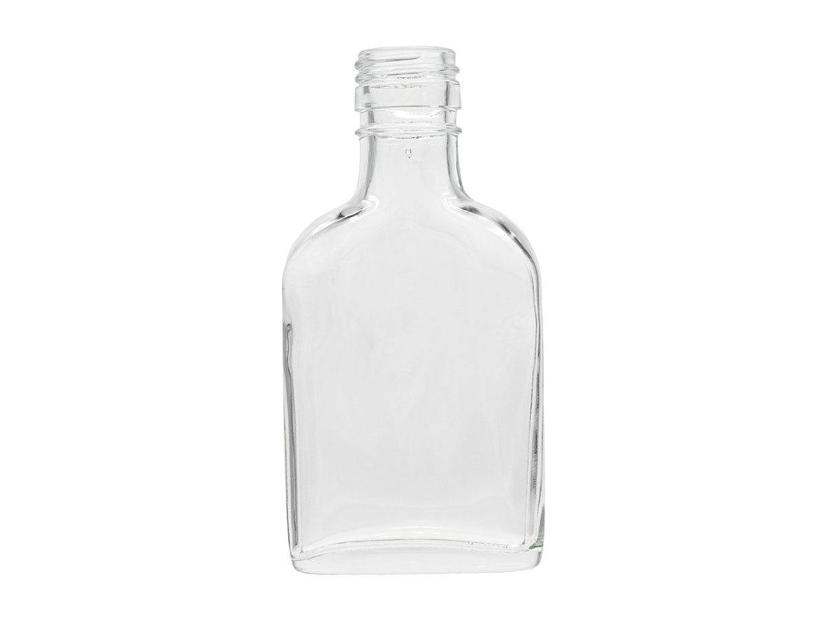 3.3 oz., 28mm ROPP Finish, Flint, Bottles, Glass, Oblong, Flask Style
