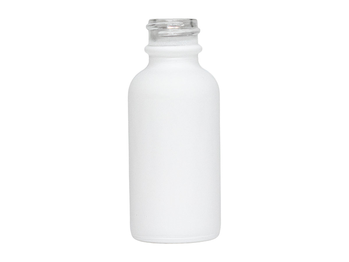 1 oz., 20/400 Finish, Matte White, Bottles, Glass, Boston Round, Spray Coated