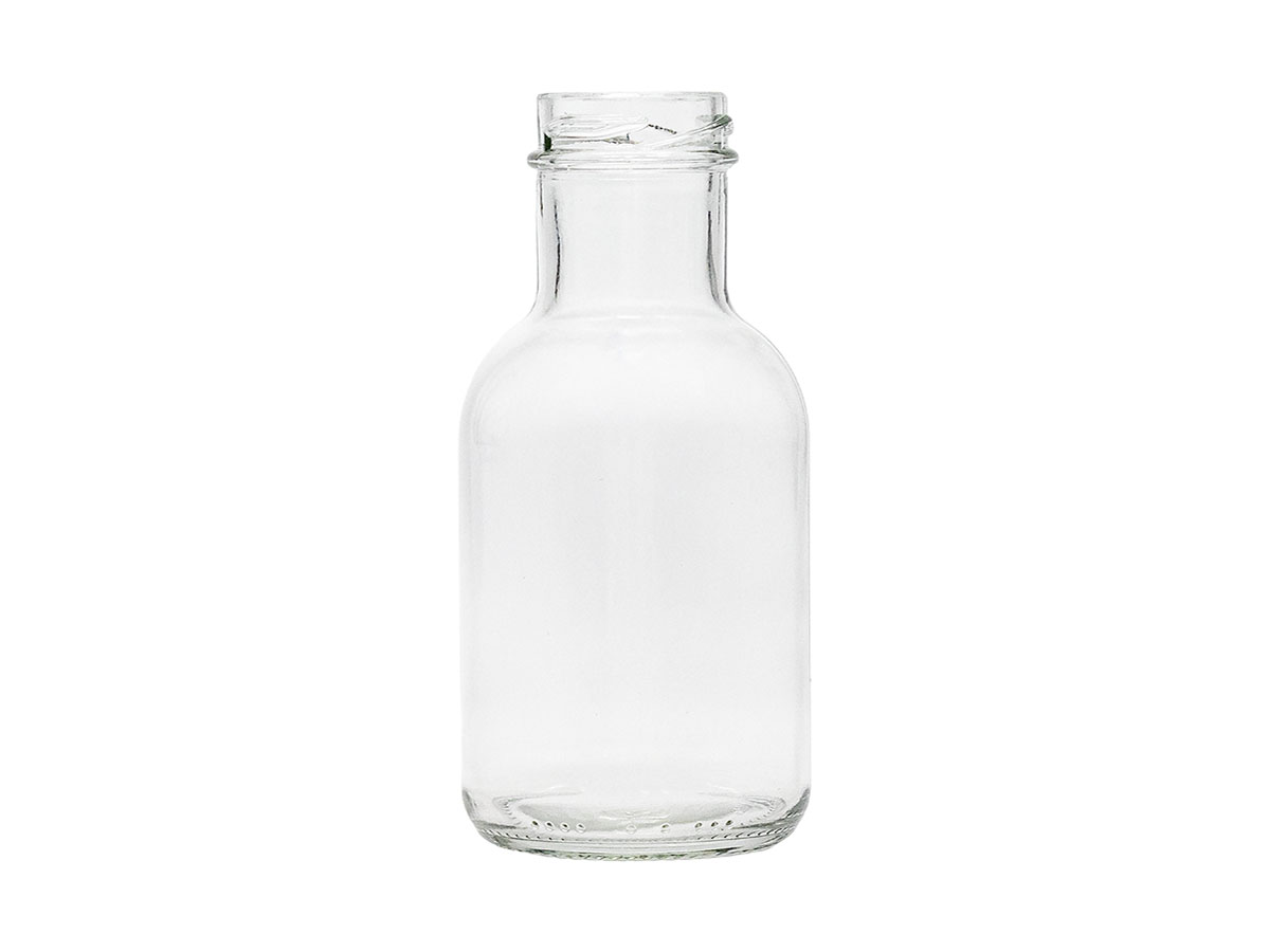 8 oz., 38mm 3 Lug Finish, Flint, Bottles, Glass, Sauce Style Round, Label Panel