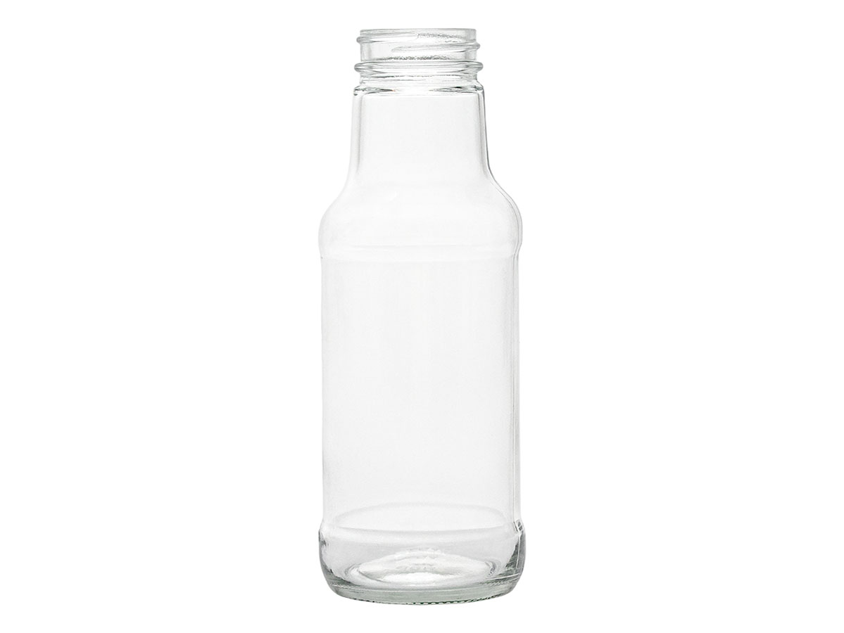 10 oz., 38/400 Finish, Flint, Bottles, Glass, Sauce Style Round, Label Panel