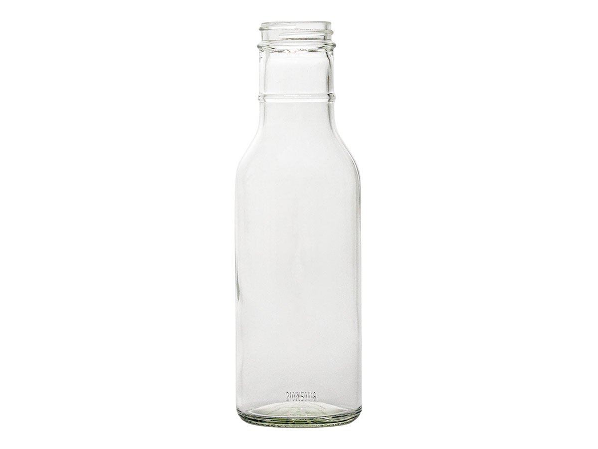 12 oz., 38/400 Finish, Flint, Bottles, Glass, Sauce Style Round, Label Panel