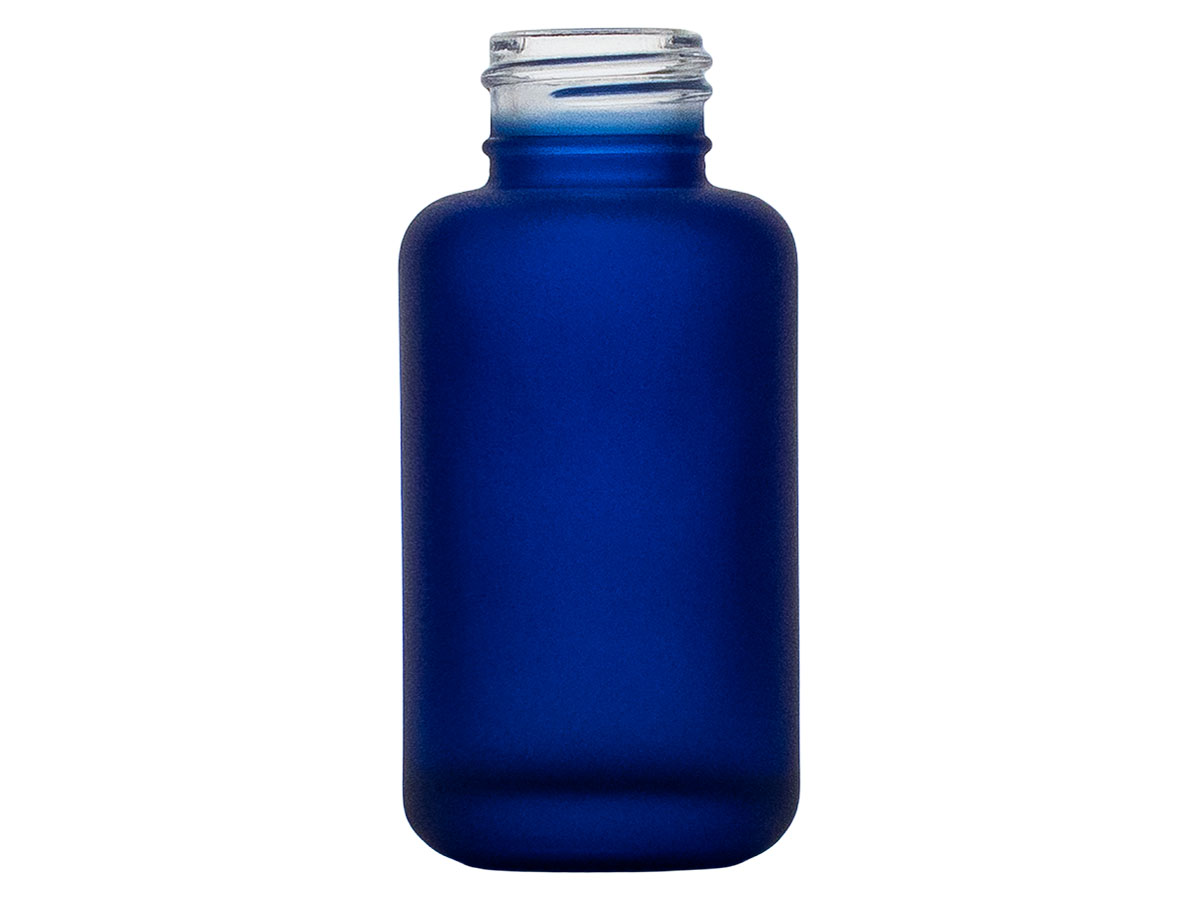 2 oz., 24/410 Finish, Frosted/Blue, Bottles, Glass, Boston Round