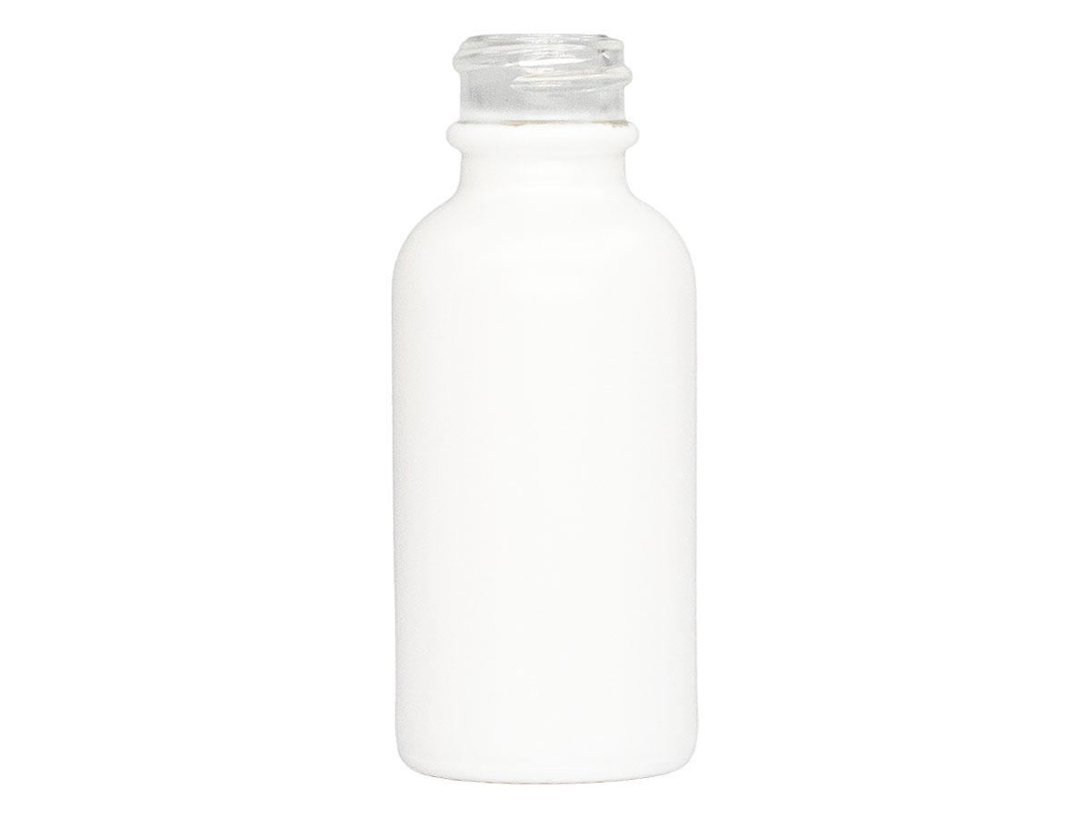 1 oz., 20/400 Finish, White, Bottles, Glass, Boston Round, Spray Coated