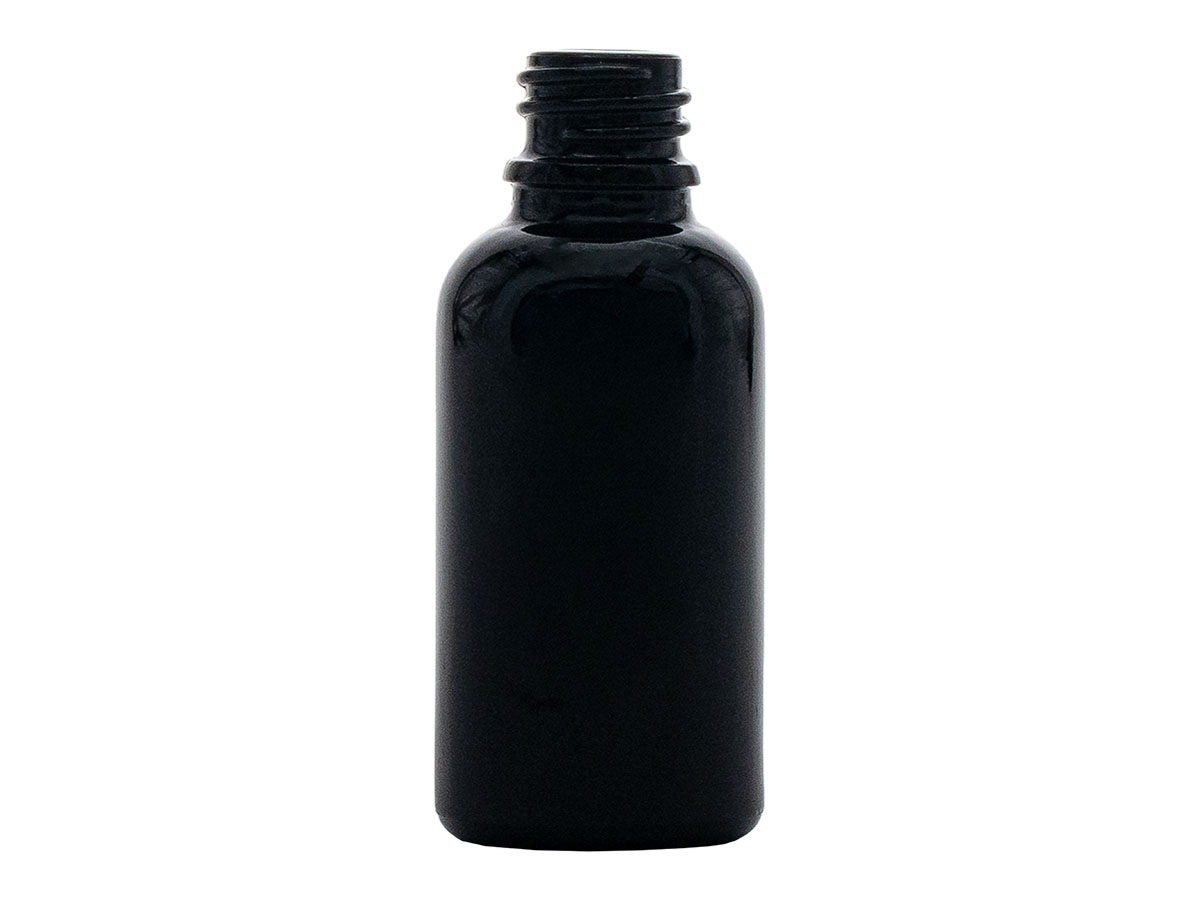 1 oz., 18mm Te Finish, Black, Bottles, Glass, Boston Round
