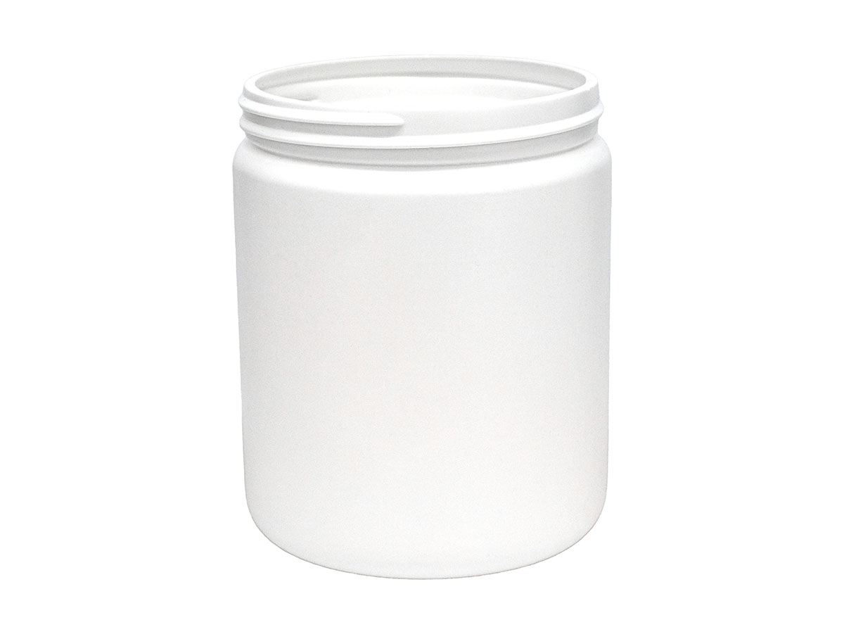 20 oz., 89/400 Finish, White, Jars, HDPE, Single Wall Round, Label Panel