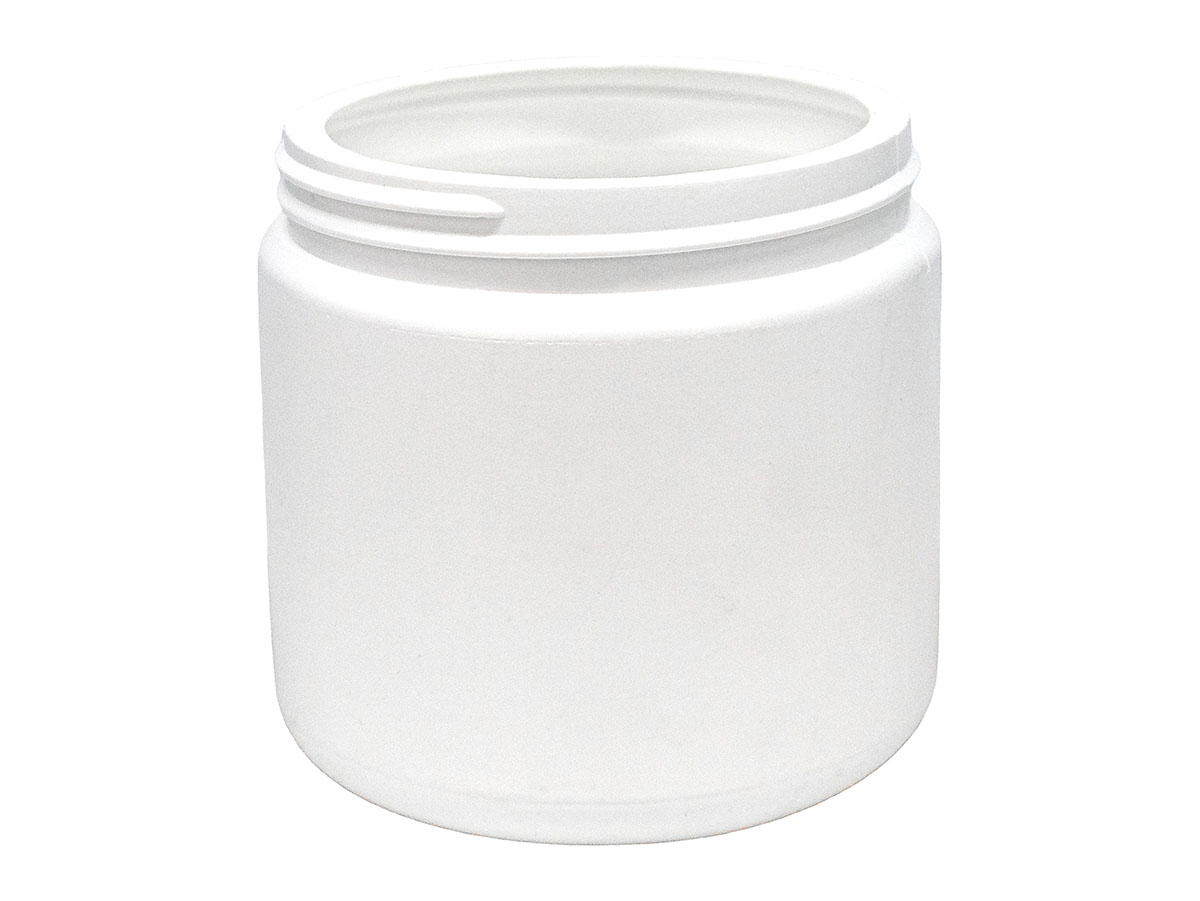 16 oz., 89/400 Finish, White, Jars, HDPE, Single Wall Round, Label Panel