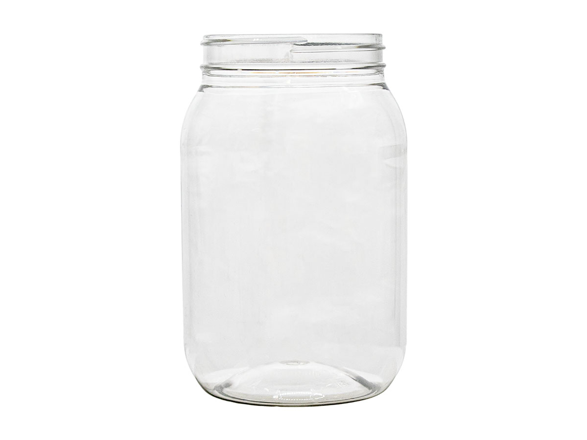 64 oz., 100mm Finish, Clear, Jars, PET, Single Wall Round, Label Panel
