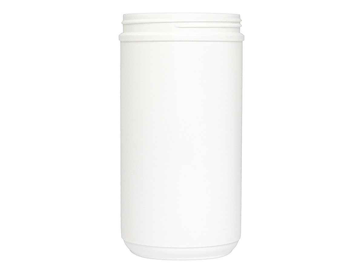44 oz., 100mm Finish, White, Jars, HDPE, Single Wall Round, Label Panel