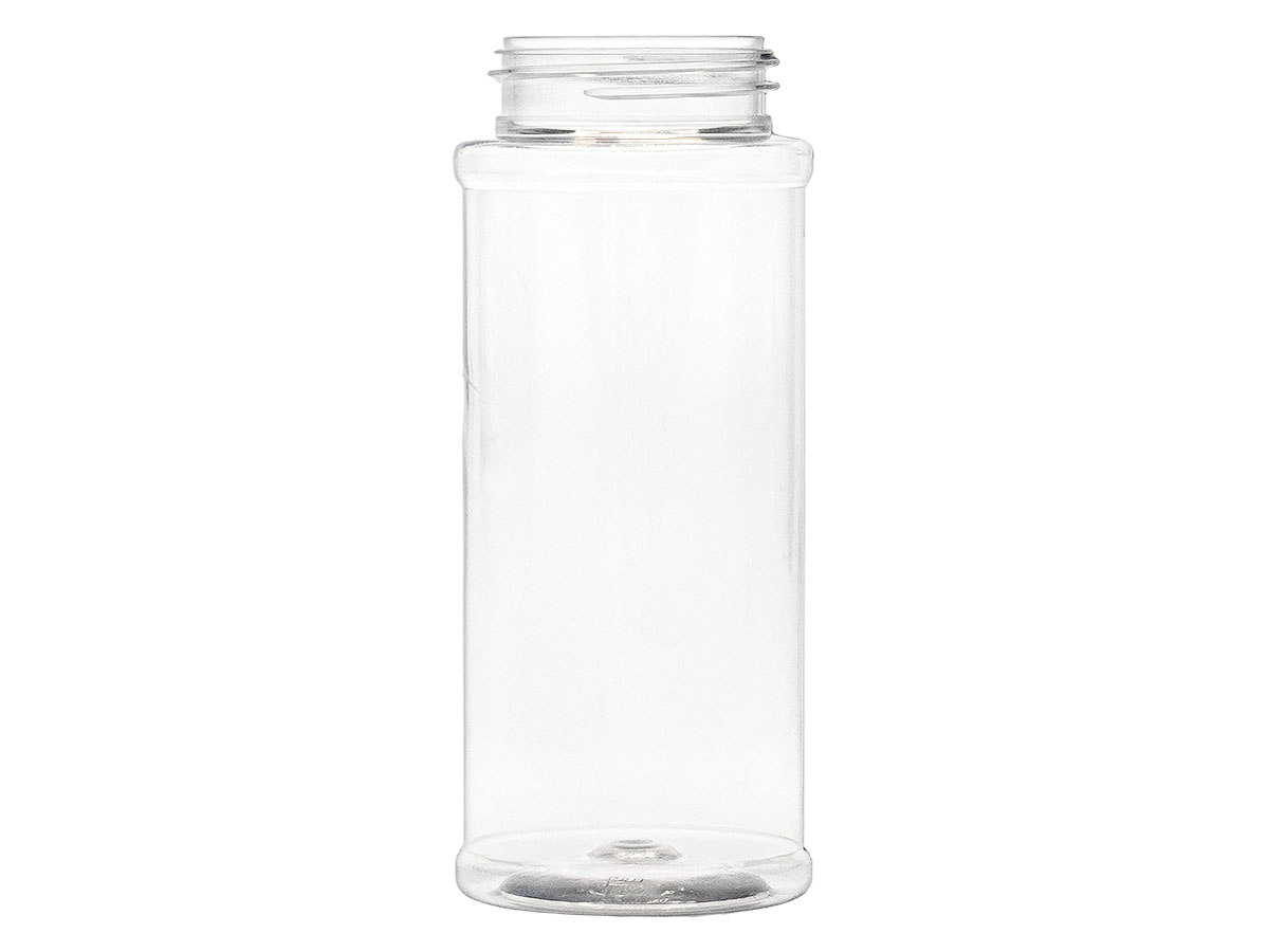 12 oz., 53/485 Finish, Clear, Jars, PET, Spice Style Cylinder Round, Label Panel