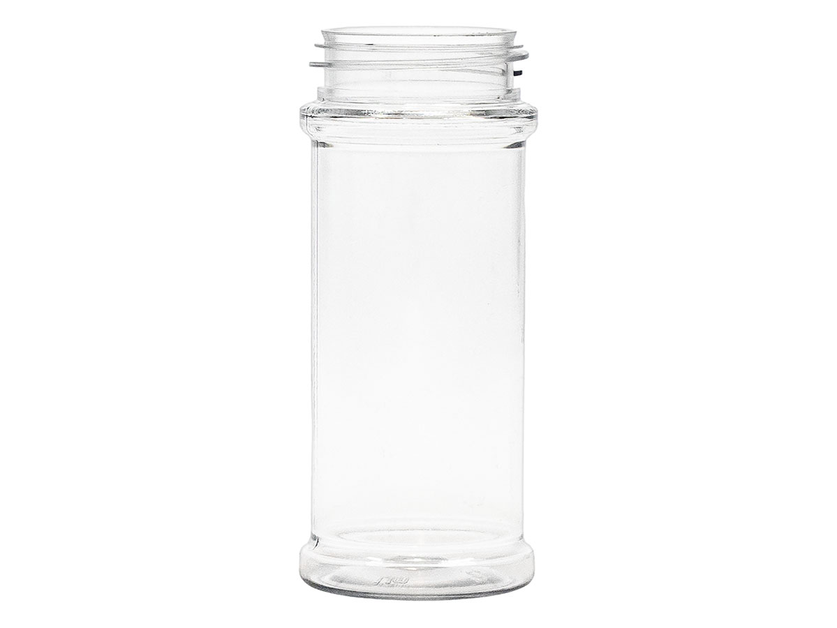 5.5 oz, 48/485 Finish, Clear, Jars, PET, Spice Style Cylinder Round, Label Panel