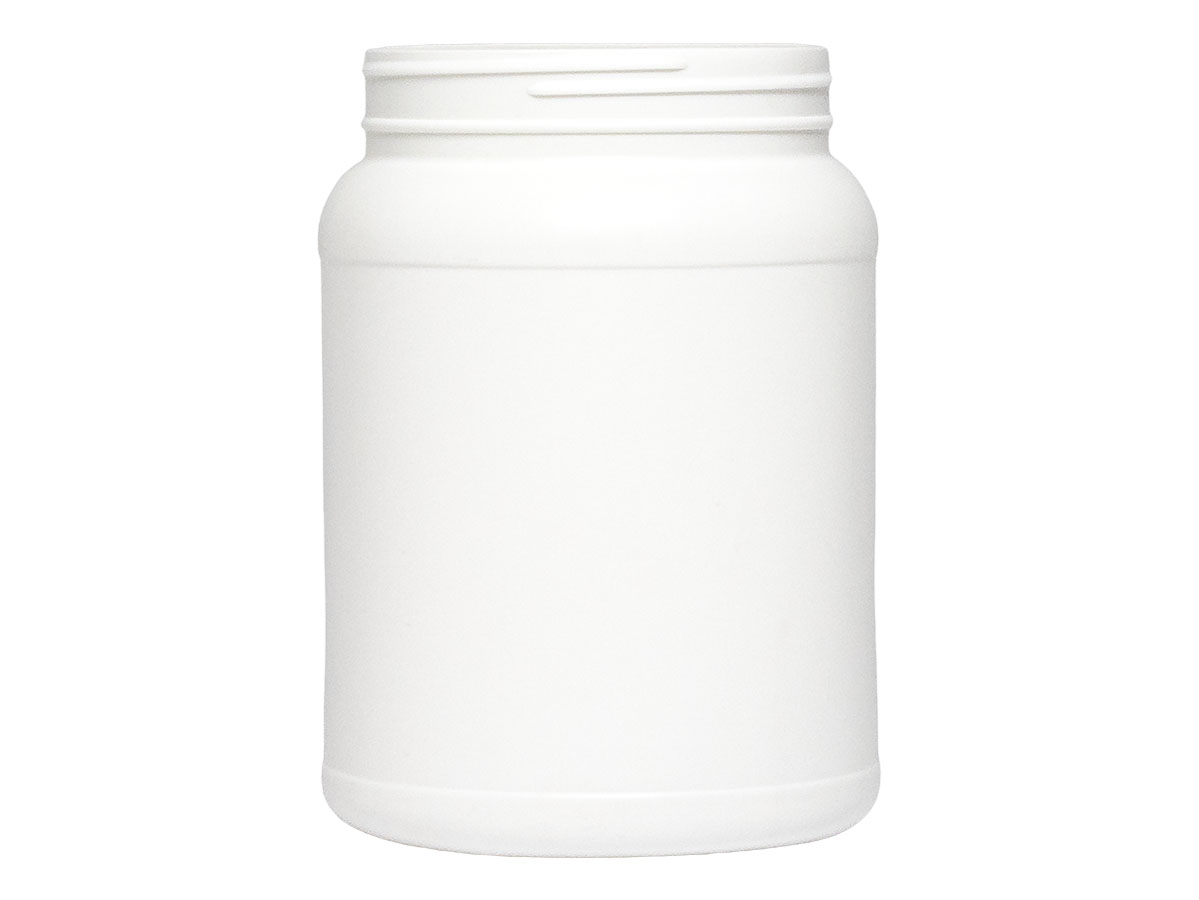 2000 cc, 110/400 Finish, White, Jars, HDPE, Single Wall Round, Label Panel