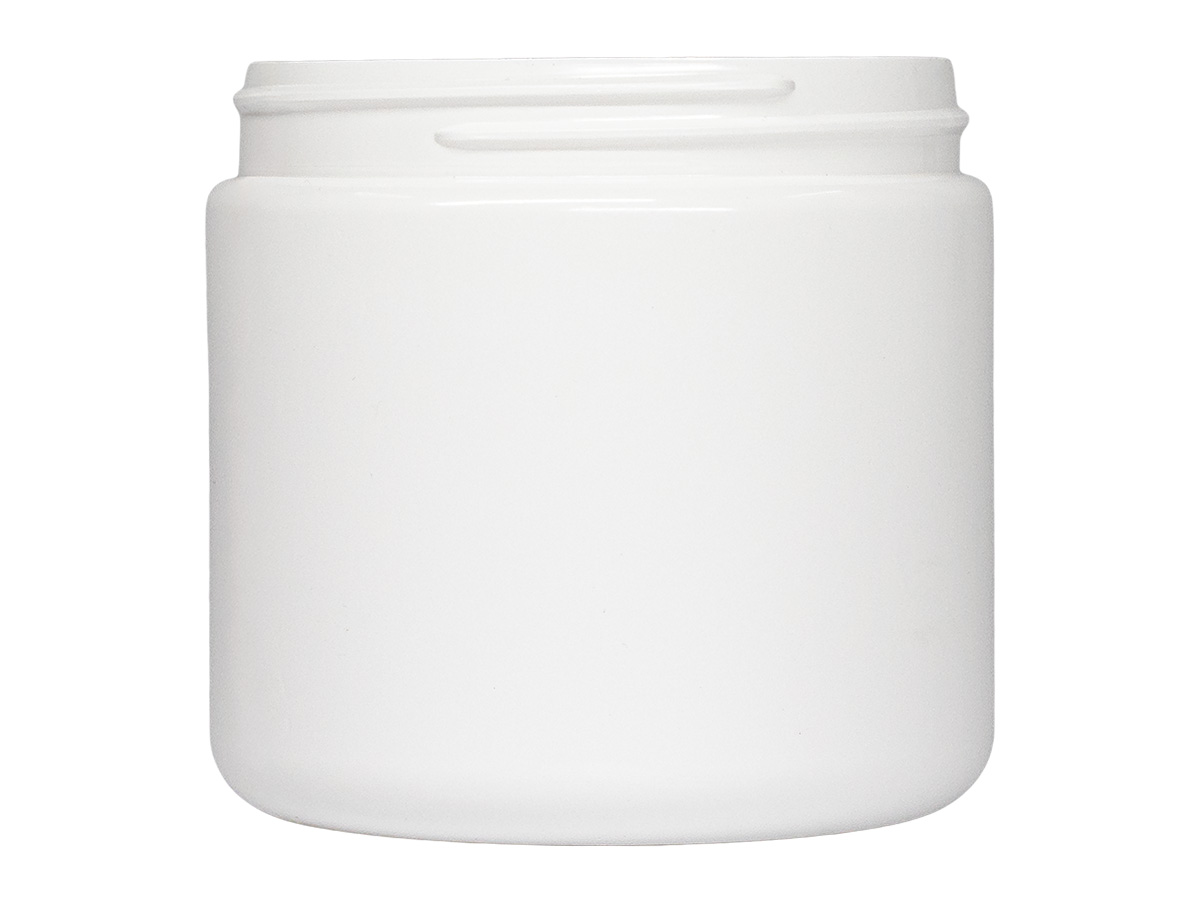 16 oz., 89/400 Finish, White, Jars, HDPE, Single Wall Round, Label Panel