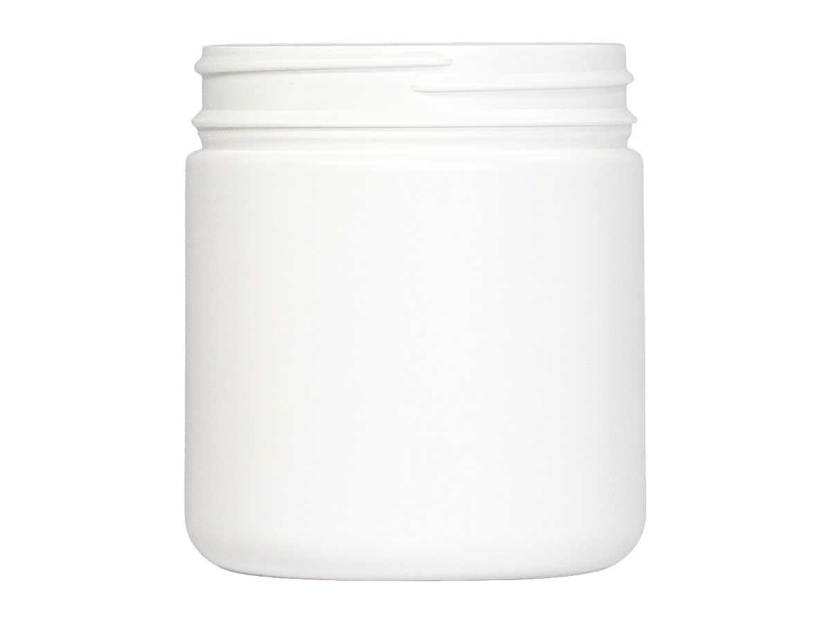 16 oz., 89/400 Finish, White, Jars, HDPE, Single Wall Round, Label Panel