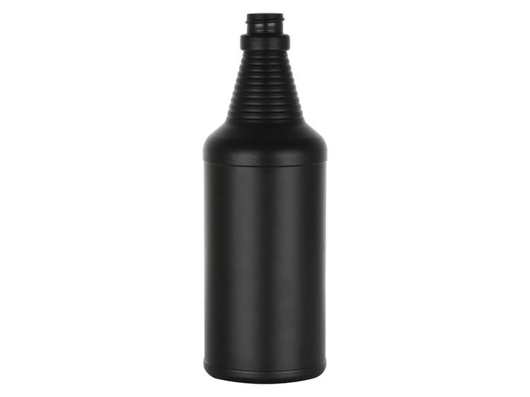 32 oz., 28/400 Finish, Black, Bottles, HDPE, Carafe Style Round, Ringed Neck, Label Panel
