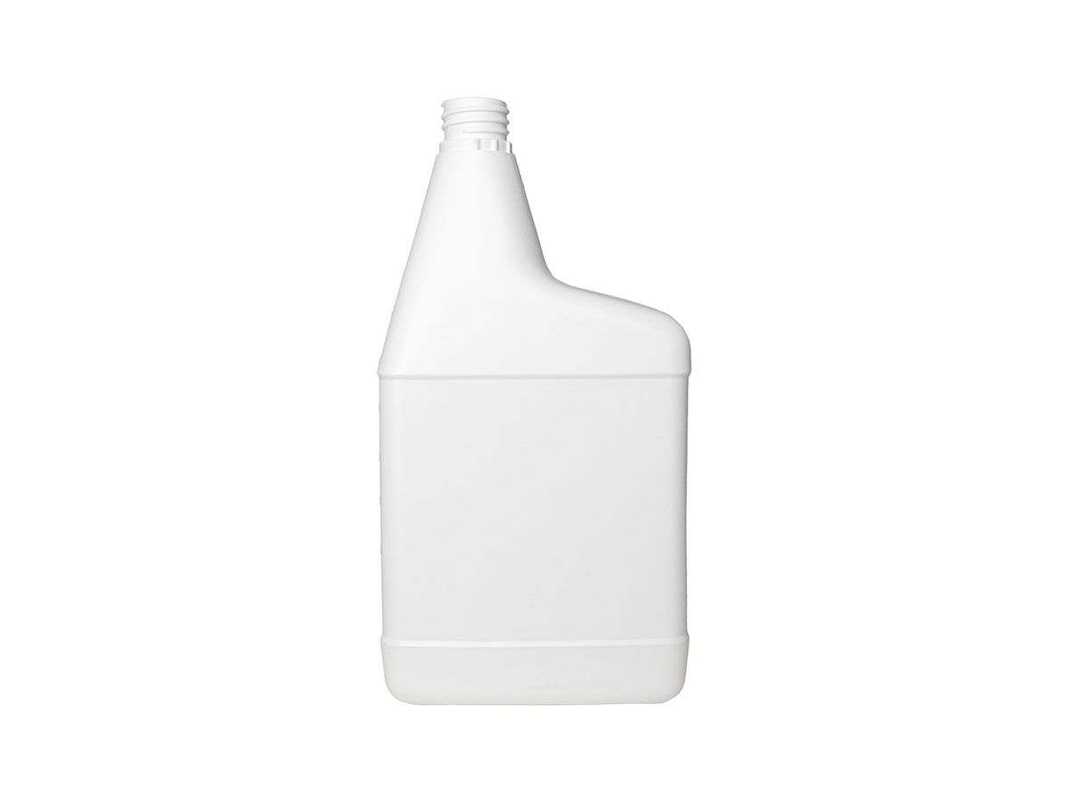 32 oz., 28mm Ratchet Finish, White, Bottles, HDPE, Oblong, Label Panel