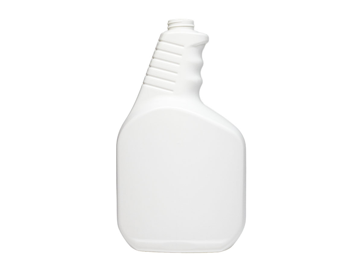 32 oz., 28/400 Finish, White, Bottles, HDPE, Trigger Oblong, Ribbed Neck, Pistol Grip