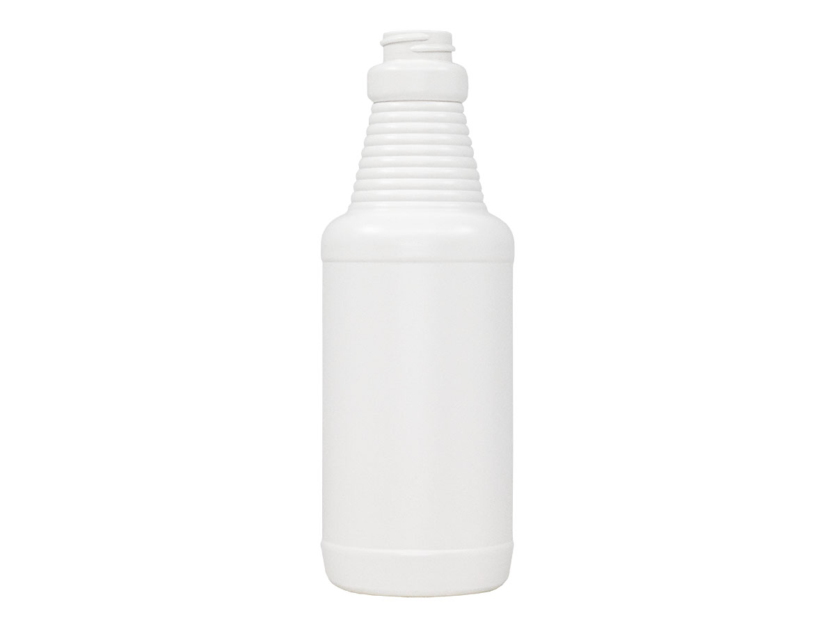 16 oz., 28/400 Finish, White, Bottles, HDPE, Carafe Style Round, Ringed Neck, Label Panel