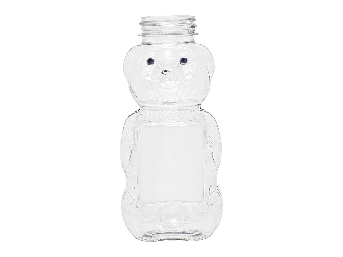 12 oz., 38/400 Finish, Clear, Bottles, PET, Honey Bear Style, Label Panels