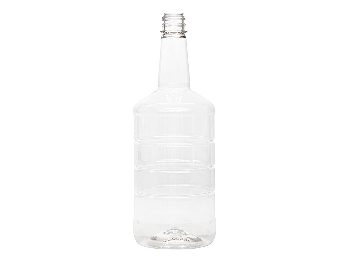 58 oz., 33mm TE Finish, Clear, Bottles, PET, Liquor Style Round, Long Neck, Label Panel