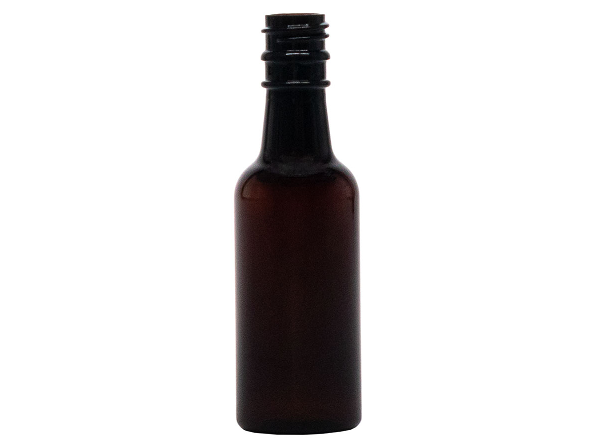 50 mL, 18mm TE Finish, Amber, Bottles, PET, Liquor Style Round
