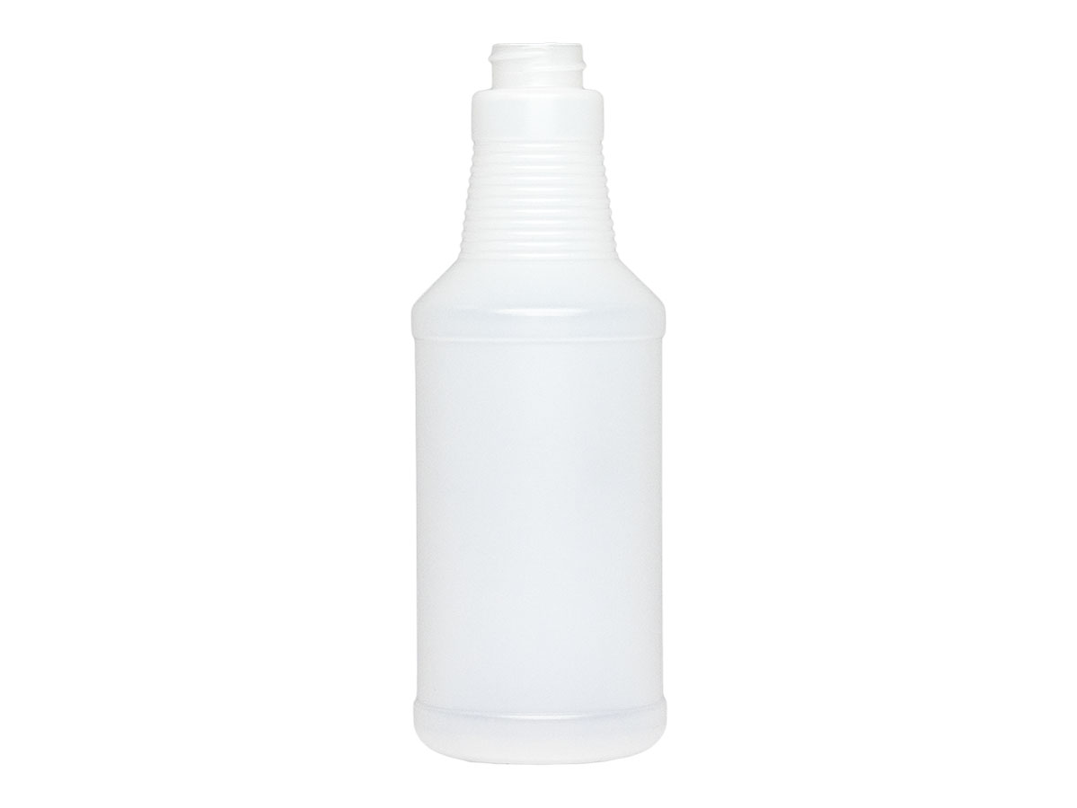 16 oz., 28/400 Finish, Natural, Bottles, HDPE, Carafe Style Round, Ringed Neck, Label Panel