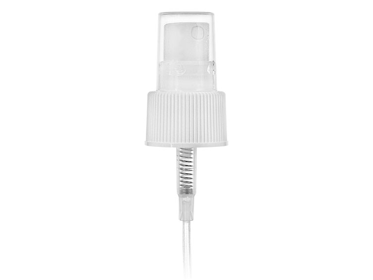 24/410 Finish, White, Sprayers, Fine Mist, Fine Ribbed, Clear Hood, 5 3/8" DT