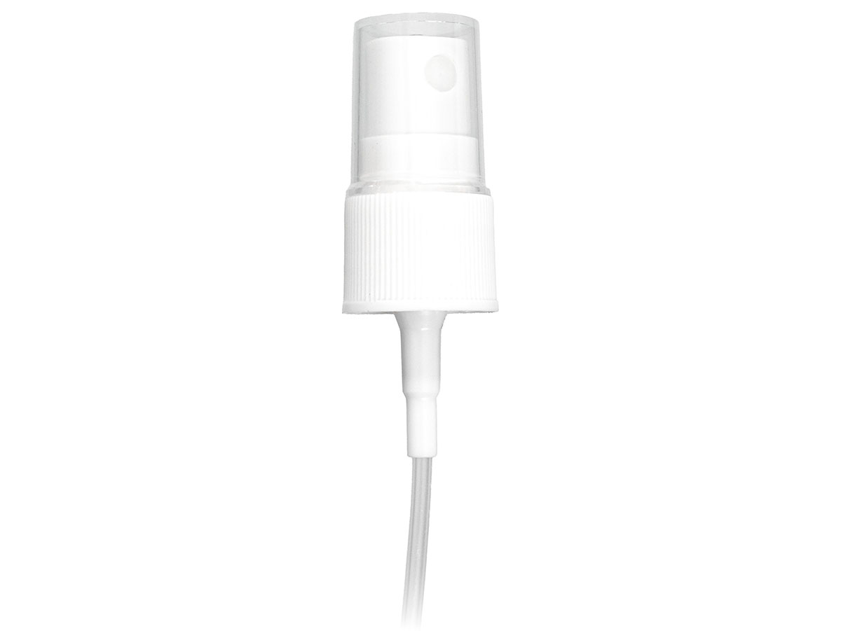 18/410 Finish, White, Sprayers, Fine Mist, Fine Ribbed, Clear Hood, 4" DT