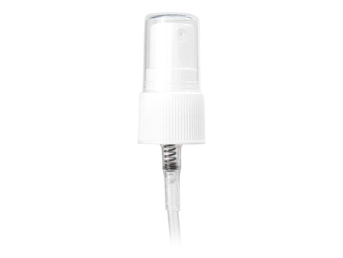 20/410 Finish, White, Sprayers, Fine Mist, Fine Ribbed, Clear Hood, 3 3/8" DT