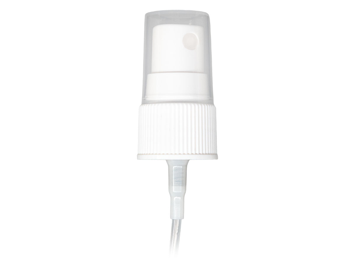 20/410 Finish, White, Sprayers, Fine Mist, Fine Ribbed, Clear Hood, 3 11/16" DT