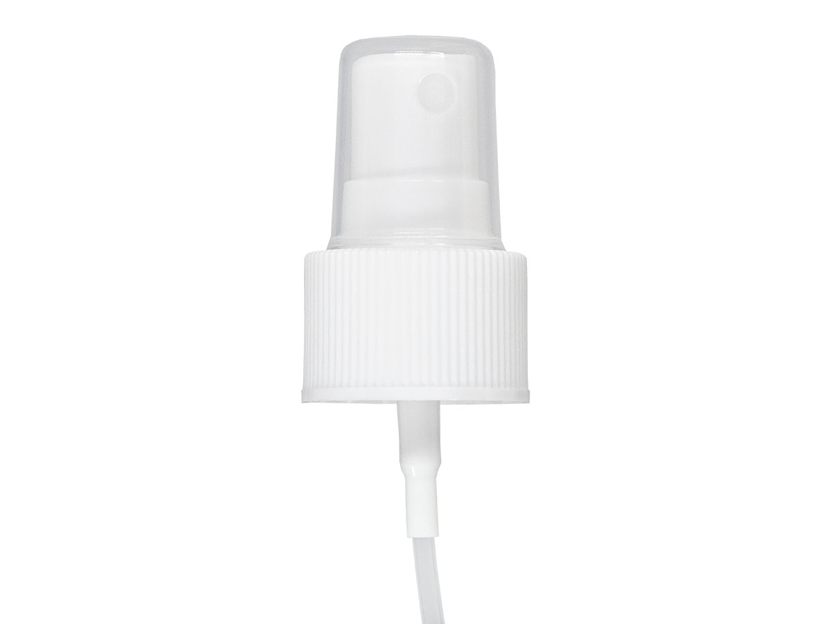 24/410 Finish, White, Sprayers, Fine Mist, Fine Ribbed, Clear Hood, 5" DT