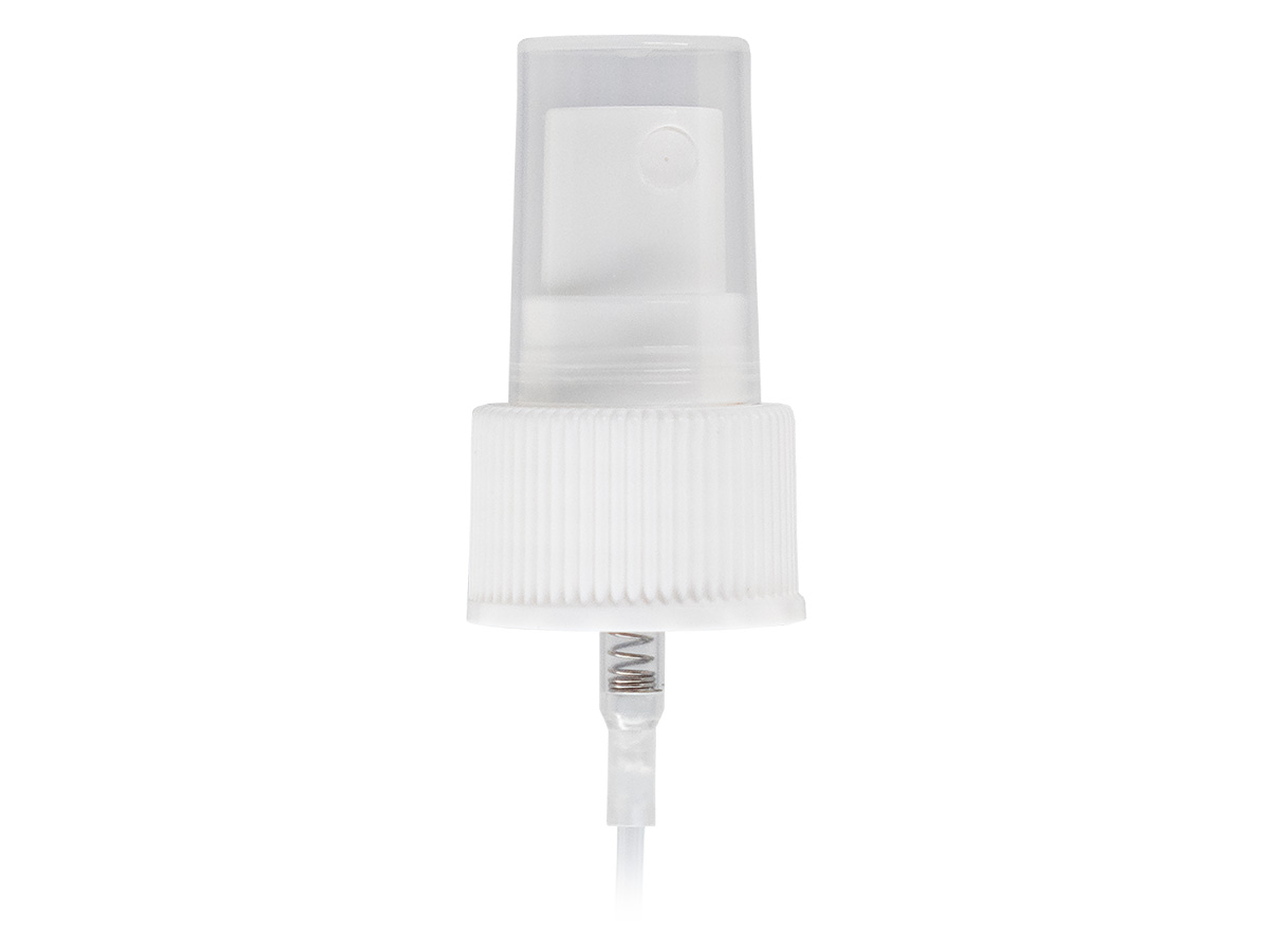 24/410 Finish, White, Sprayers, Fine Mist, Fine Ribbed, Clear Hood, 7" DT