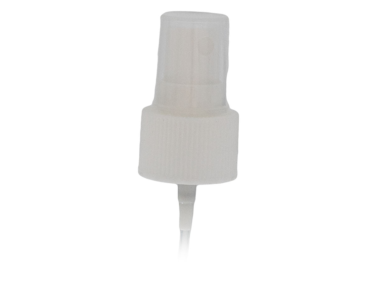 24/410 Finish, White, Sprayers, Fine Mist, Fine Ribbed, Clear PP Hood, 8 5/16" DT