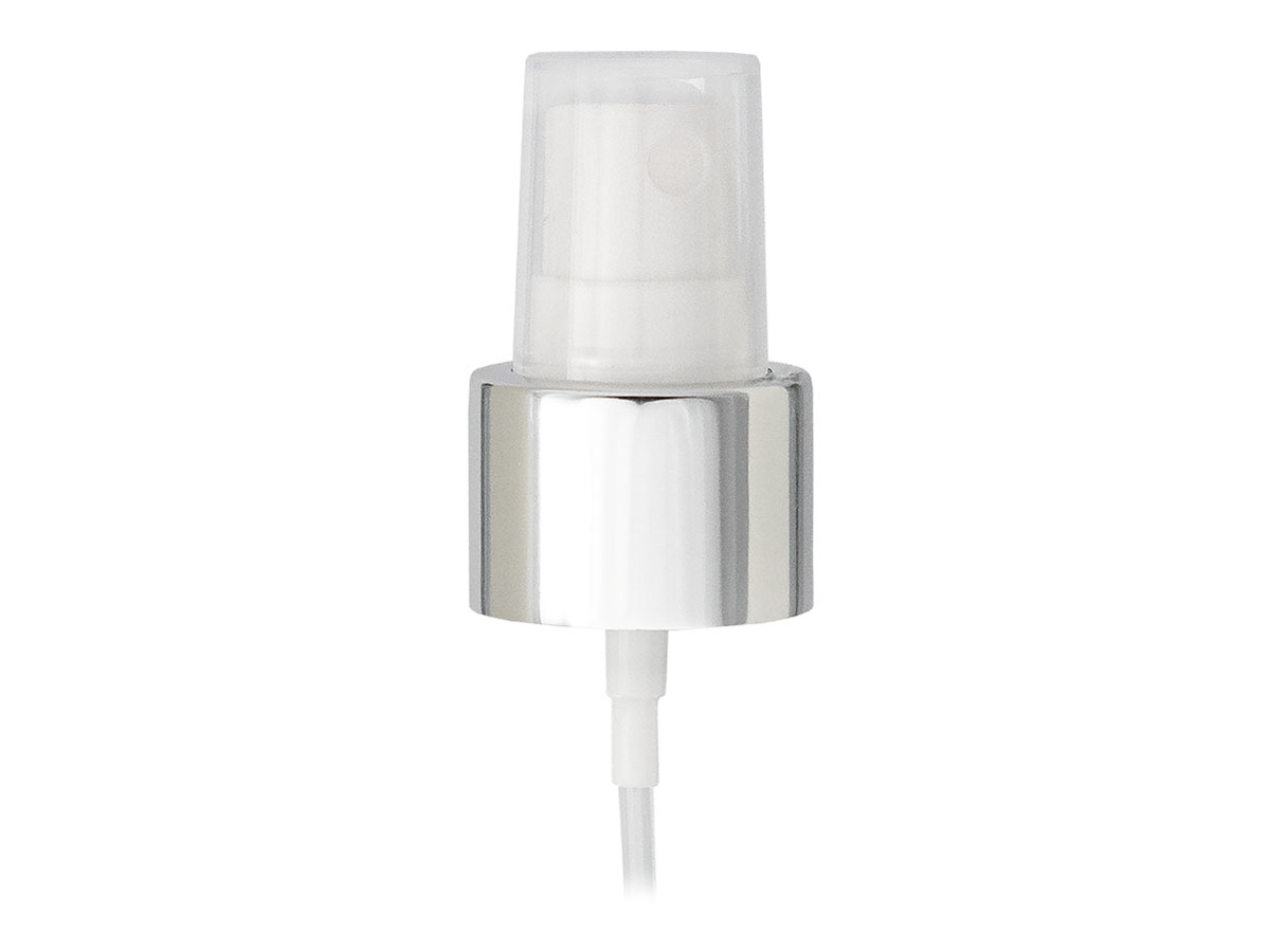 24/410 Finish, Silver/White, Sprayers, Fine Mist, Metal Shell, Clear Hood, 4 7/16" DT