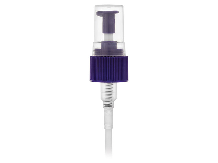 24/410 Finish, Purple, Sprayers, Regular Mist, Fine Ribbed, Clear Hood, 7 5/8" DT