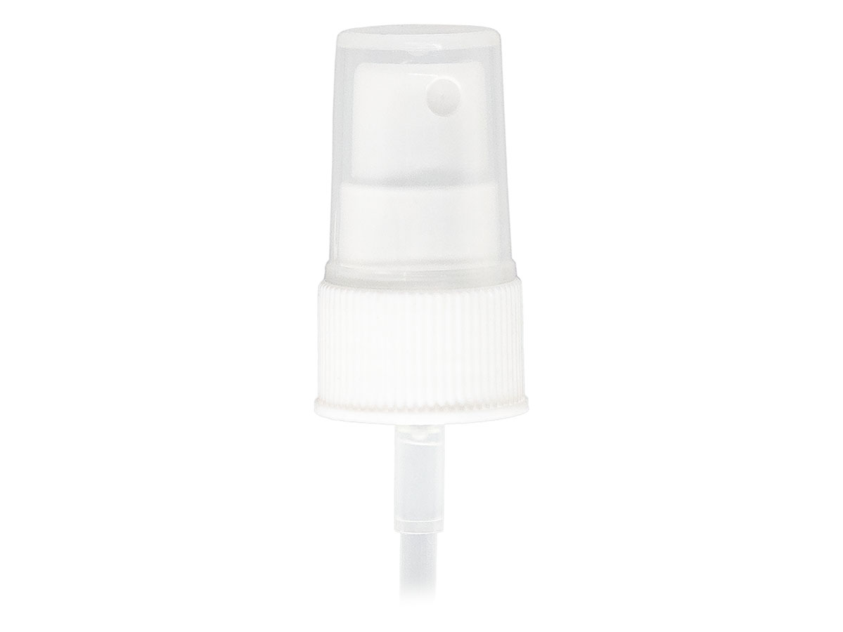 24/410 Finish, White, Sprayers, Regular Mist, Fine Ribbed, Clear Hood, 3 1/2" Dt