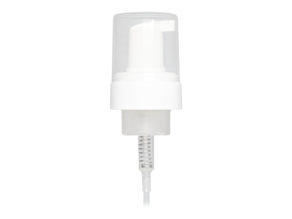 43mm Finish, White, Pumps, Foamer, Clear Hood, 4 1/4" DT
