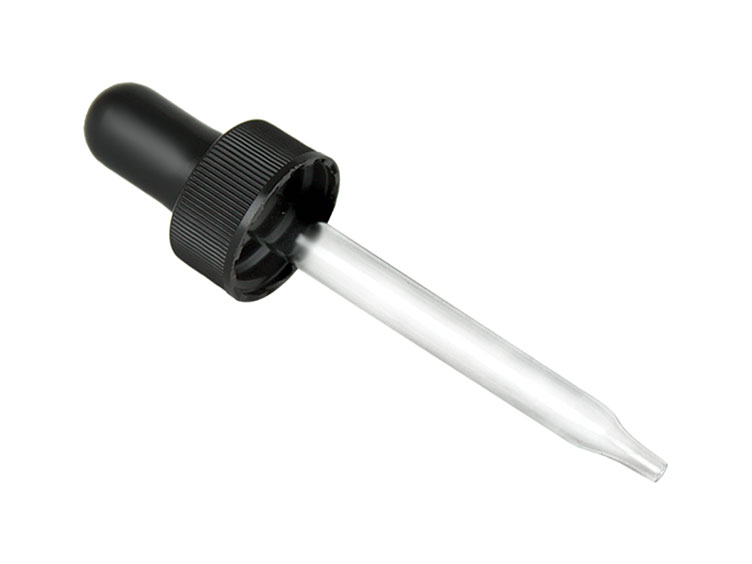 20/400 Finish, Black, Droppers, Fine Ribbed, 2 3/4" Glass Pipette
